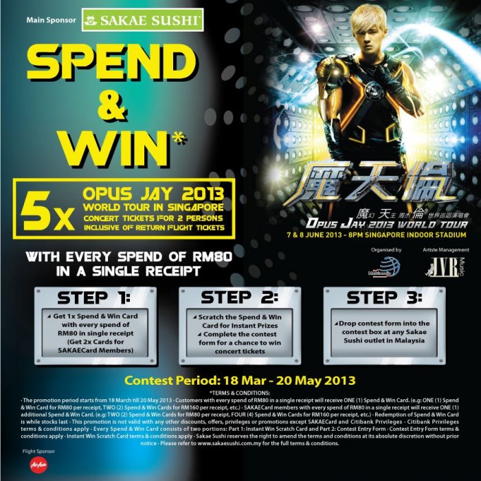 Sakae Sushi Spend & Win Opus Jay 2013 World Tour Concert Ticket in Singapore