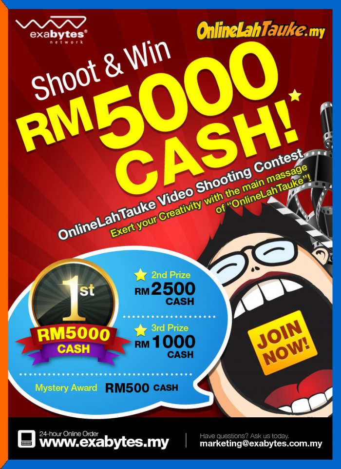 Win RM5,000 Cash by Shooting a Short Video of OnlineLahTauke for Exabytes.com