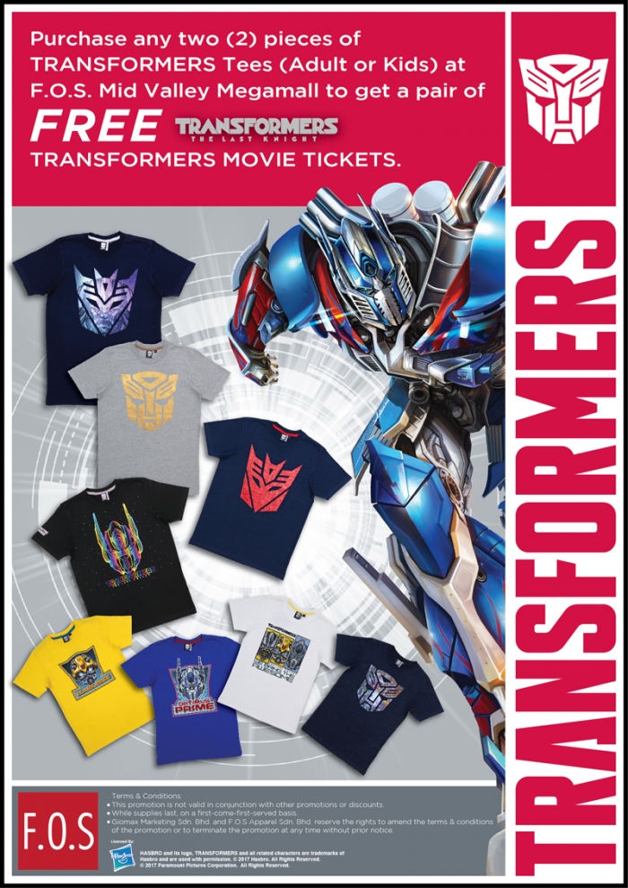 Free Transformers The Last Knight Movie Tickets For Purchase @ F.O.S. Mid Valley
