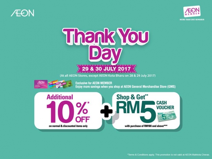 AEON Thank You Day - Additional 10% OFF + Cash Voucher